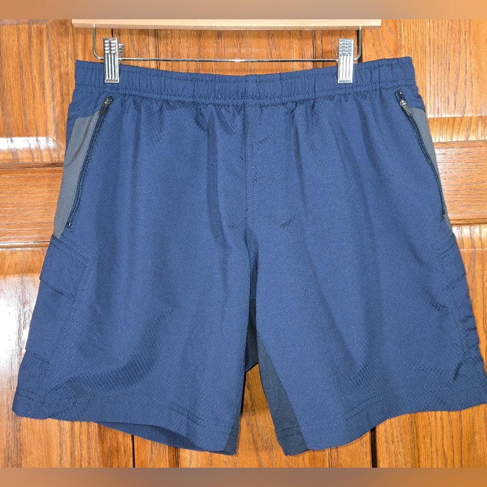 Nike Fit Dry Lightweight Woven Blue Gray Cargo Lined Padded Shorts Sz M